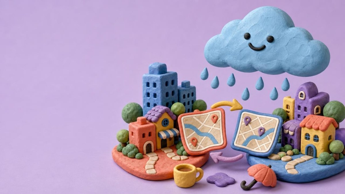 Abstract cover artwork for Want to trade rainy-day maps with a local travel creator
